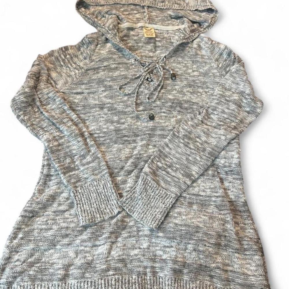 Faded Glory Womens Grey Marled Knit Lace Up Hooded Sweater Size M 8-10